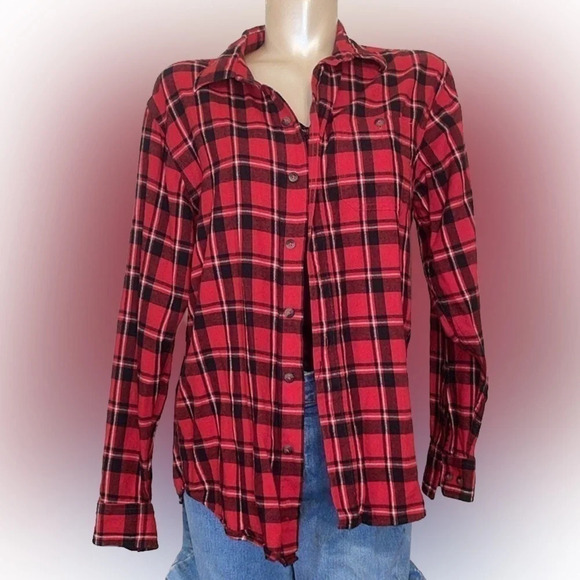 Blue mountain men’s medium shirt buttondown plaid flannel shacket red black - Picture 1 of 4